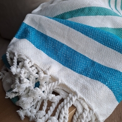 Manta Throw rayas turquesa y blanco 130x160cm - comprar online