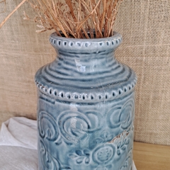 Florero jarrón con cuello gris estampado 32cm - kazaru