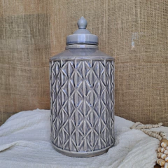 Potiche jarrón labrado con tapa gris 36cm - kazaru