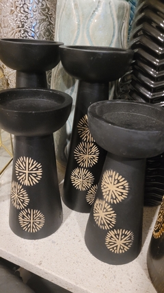 Candelabro Posavela Madera Negro Estampado 20Cm - kazaru