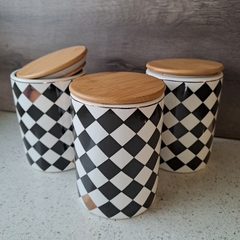 Pote hermetico cerámica damero 15cm - kazaru