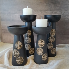 Candelabro Posavela Madera Negro Estampado 20Cm - tienda online