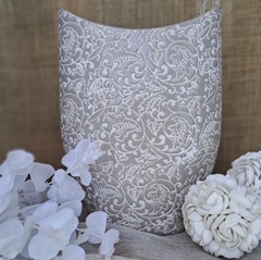 Florero boca ancha bote gris arabescos bulgaro 30cm - tienda online