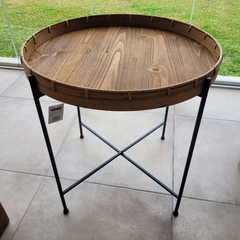 Mesa Boho bandeja madera patas hierro 61x62cm - tienda online