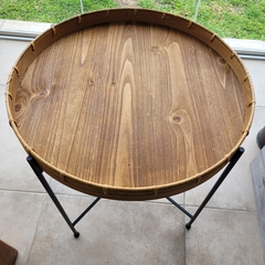 Mesa Boho bandeja madera patas hierro 61x62cm