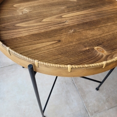 Mesa Boho bandeja madera patas hierro 61x62cm - kazaru