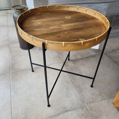 Mesa Boho bandeja madera patas hierro 61x62cm - comprar online