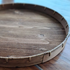 Mesa Boho bandeja madera patas hierro 61x62cm - tienda online