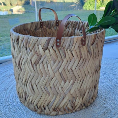 Canasto Redondo Krabi Jacinto y Cuero Grande - comprar online