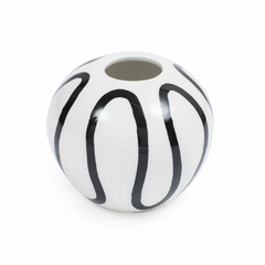 Florero blanco lineas negras ceramica chico sin cuello 14x10cm
