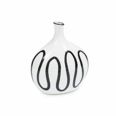 Florero blanco lineas negras ceramica grande con cuello 23cm
