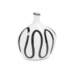 Florero blanco lineas negras ceramica mediano con cuello 18cm