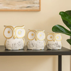 Set de 3 buhos de madera adorno blancos - comprar online