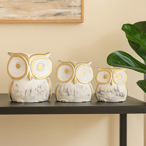 Set de 3 buhos de madera adorno blancos - comprar online