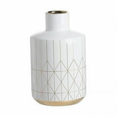 Florero blanco rayitas doradas de ceramica Okko 24,5cm