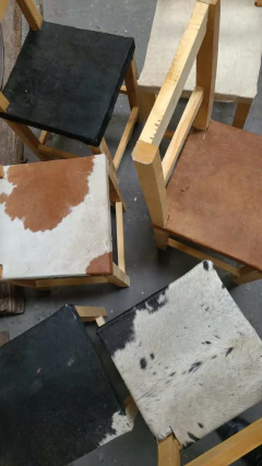 Silla Algarrobo Blanco Asiento en cuero natural - kazaru