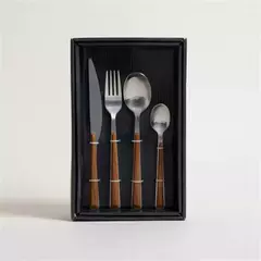 SET DE CUBIERTOS 16 PIEZAS ACERO INOX MANGO MADERA
