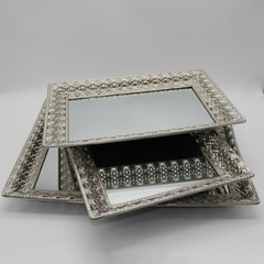 Set x3 Bandejas Espejadas Rectangulares planas Plateado Brillante - comprar online