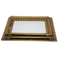 Bandeja Chica rectangular espejada plana dorado viejo - comprar online