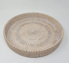 Bandeja Rattan redonda blanca baja 30cm