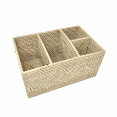 Porta cubiertos Rattan rectangular blanco wash 20x30cm