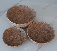 Juego de tres Cestos circulares canastos bandejas de Yute