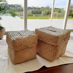 Juego cajas cubo Bambú trenzadas con tapa