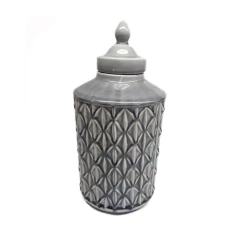Potiche jarrón labrado con tapa gris 36cm