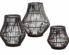 Fanal Rattan Palito Negro Phi Phi Chico Con Vaso Abajo