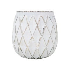 Portavela de Vidrio Blanco Plata Rombos grande