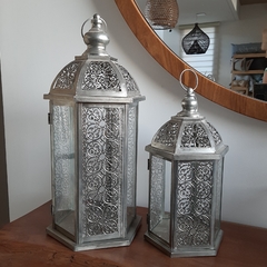 Farol Fanal Metalico plateado con vidrio chico 16x34cm