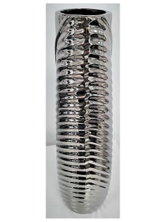 Florero Costillas Plateado Ceramica 45cm - kazaru