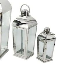 Farol Fanal Metalico plata con vidrio cuadrado mediano 44cm