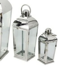 Farol Fanal Metalico plata con vidrio cuadrado chico 30cm