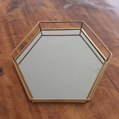 Bandeja espejada hexagonal plata chica 28cm - tienda online