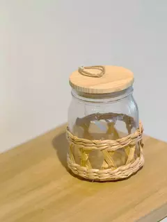 FRASCO DE VIDRIO CON TAPA DE MADERA CHICO B033414 en internet
