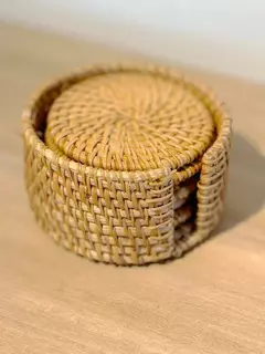 Posa Vasos Rattan set x6 con Estuche