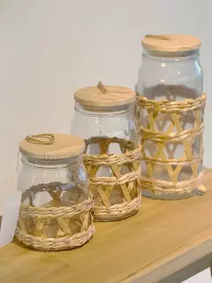 FRASCO DE VIDRIO CON TAPA DE MADERA GRANDE B033424 - kazaru