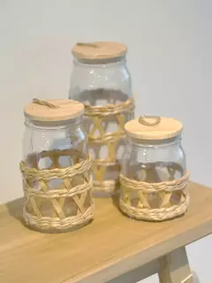 FRASCO DE VIDRIO CON TAPA DE MADERA CHICO B033414 - kazaru
