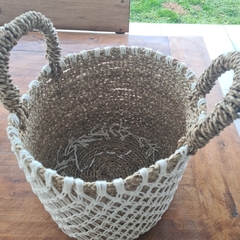 Canasto tejido crochet blanco chico 30cm en internet