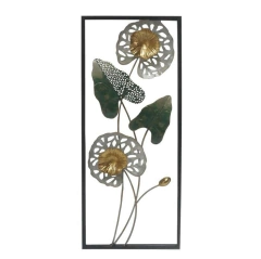 Friso decorativo adorno pared metal 4 hojas con verde 61cm