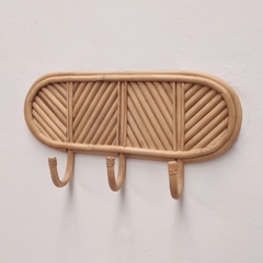 Perchero lineas varillas de rattan x3 ganchos 20x40cm
