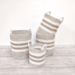 Cesto Tejido fibras blanco/natural M 35x44cm