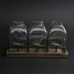 Portavela Fanal triple con base madera 36cm - kazaru