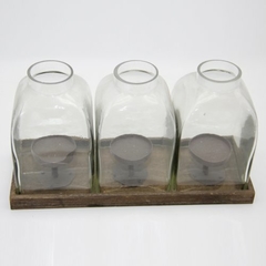 Portavela Fanal triple con base madera 36cm