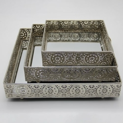 Set X3 Bandejas Cuadradas espejadas borde alto