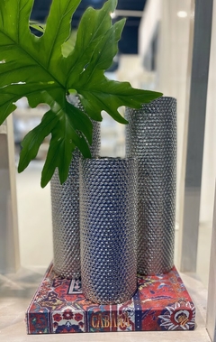 Ment jarron florero de ceramica cilindrico plata bajo - comprar online