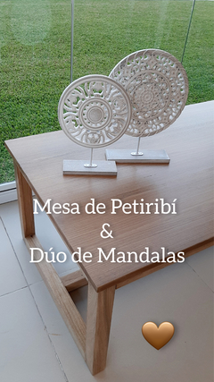 FLOREN mandala escultura madera con flores TALLADA BLANCA GRANDE - tienda online