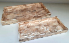 Bandeja de nacar con borde chica 22x10cm Comb Dorado y Blanco - comprar online