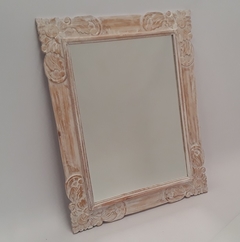 Espejo madera tallada rectangular blanco 70x90cm